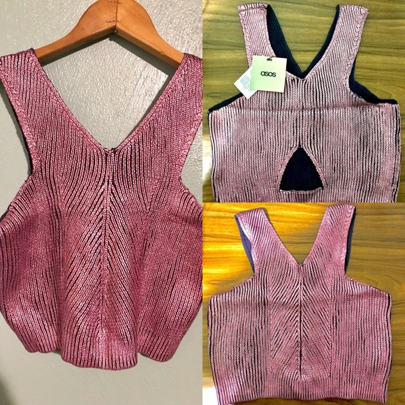 NWT ASOS knitted crop-top in foil with cut outs - Picture 3 of 3